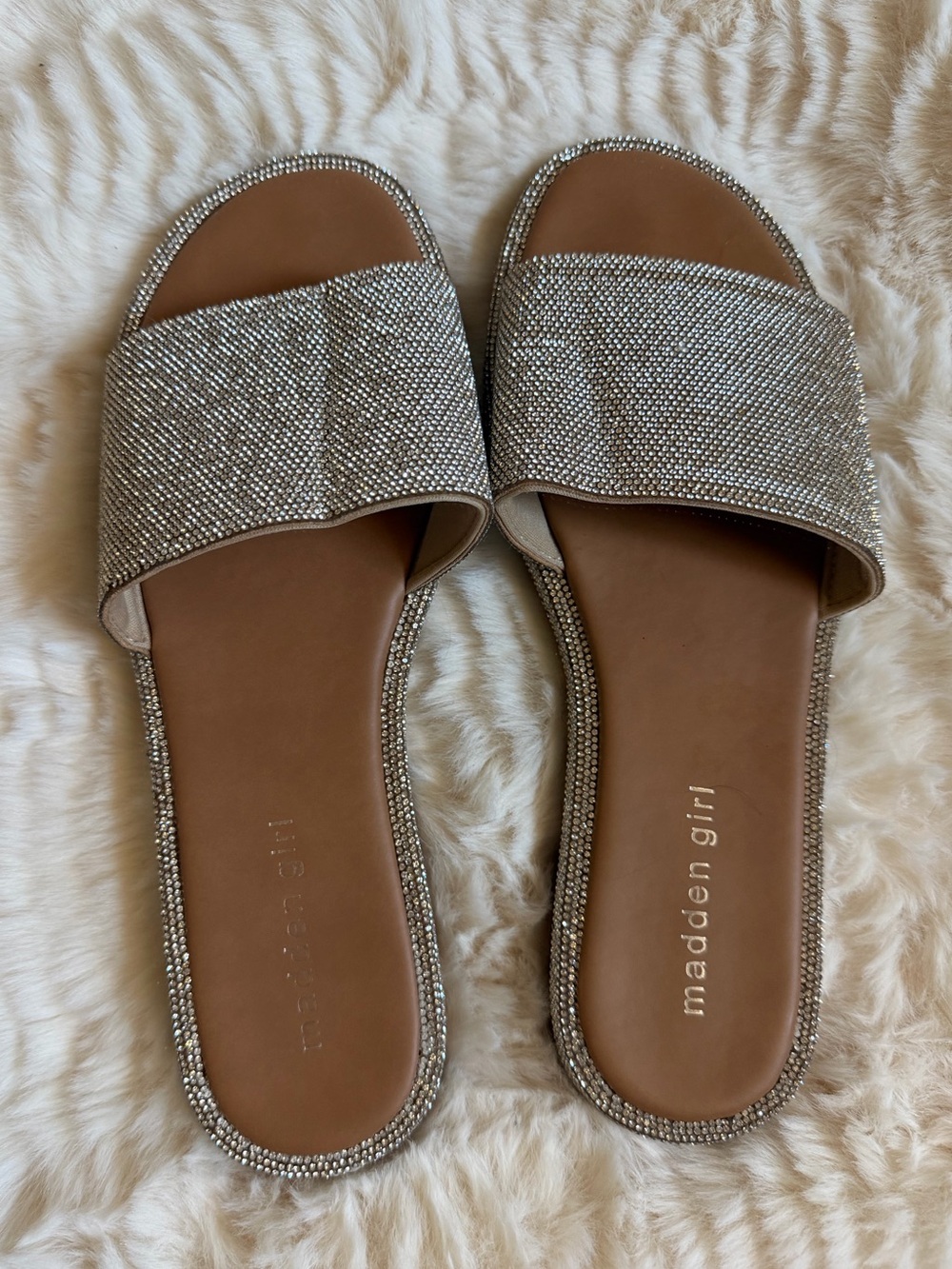 Steven Madden Rhinestone Slide Sandals in Silver